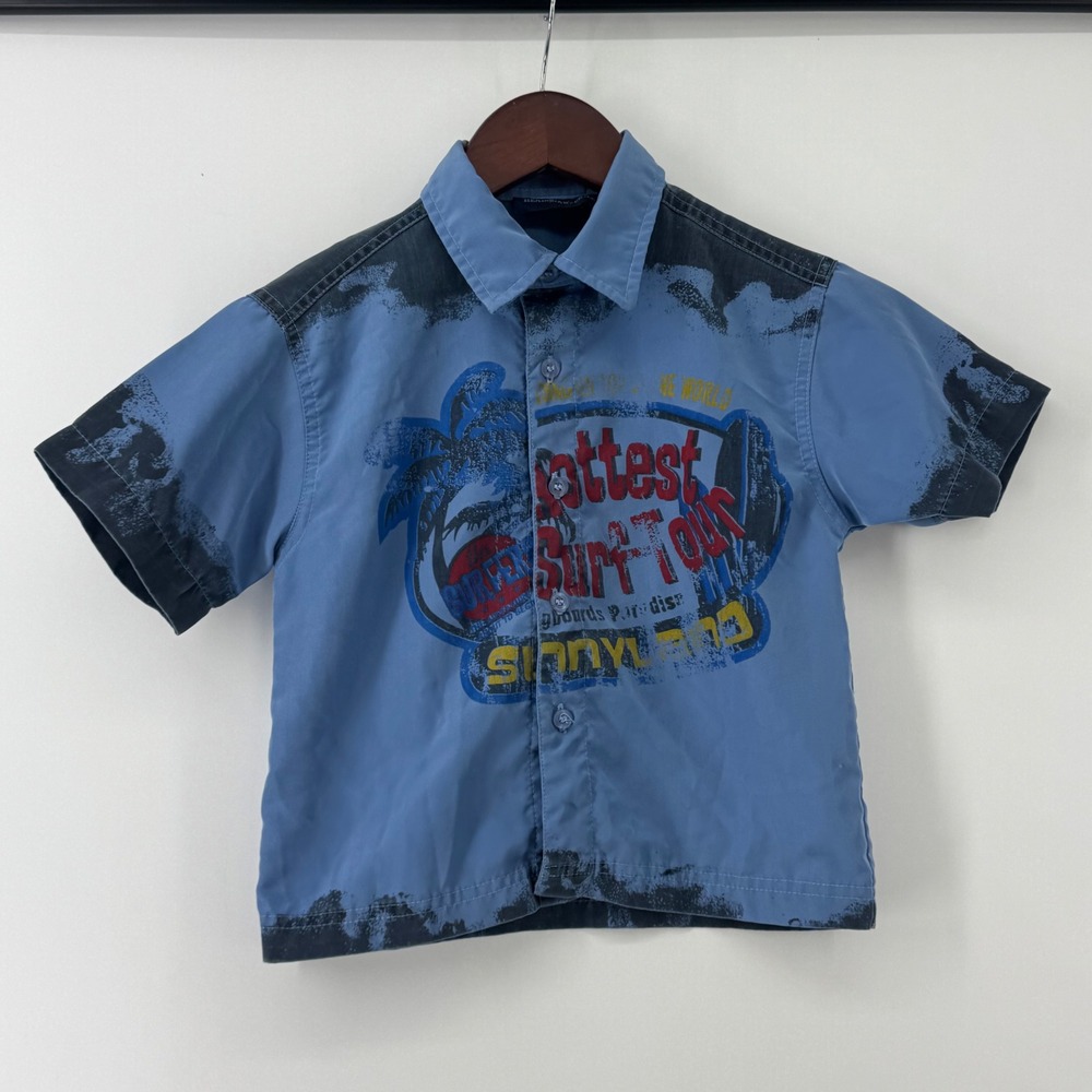 Kids Headquarters Boys 4T Blue Hottest Surf Tour Graphic Button Down Shirt